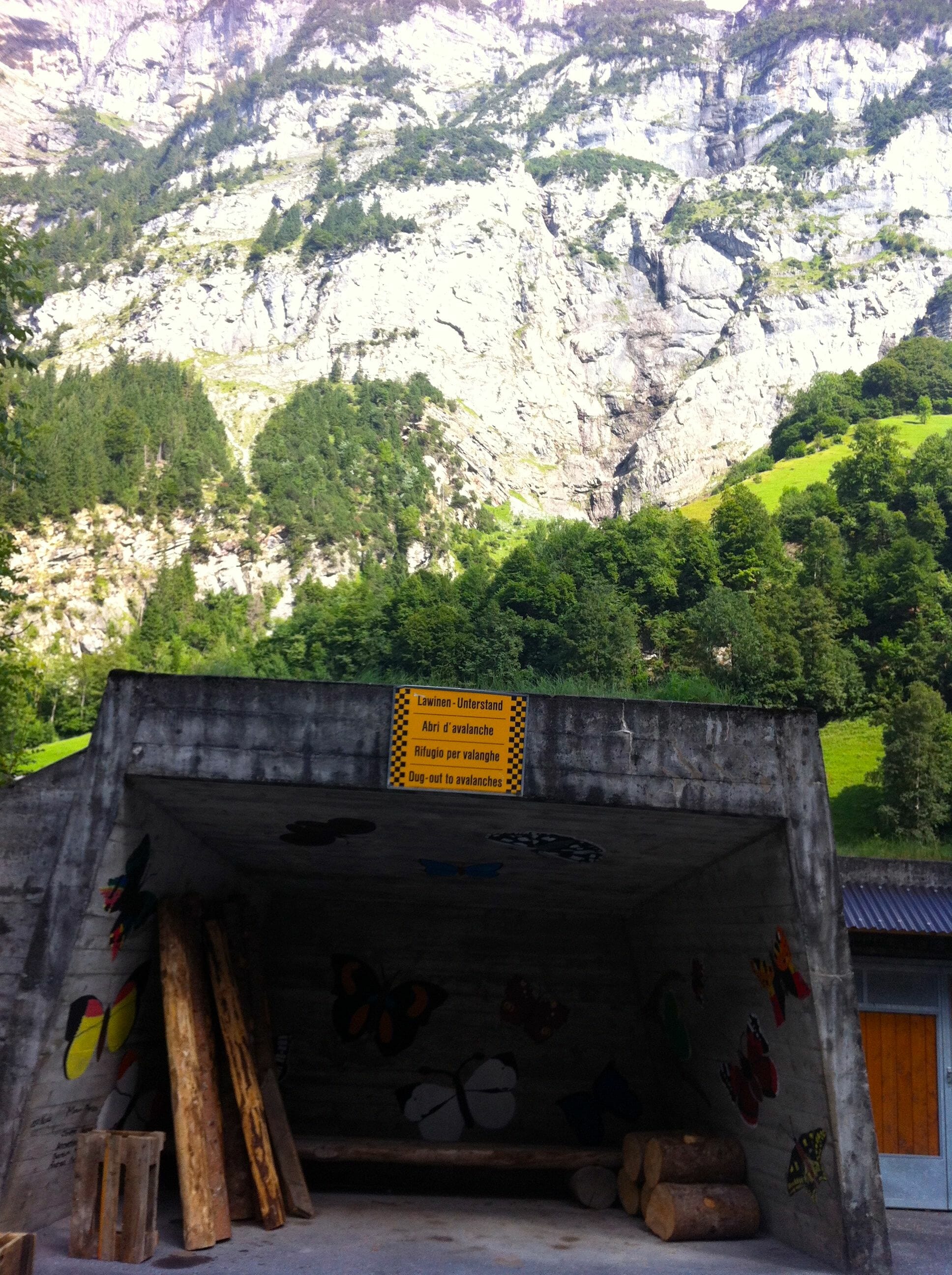 Some towns have bus stops for their kids. Stechelberg has avalanche shelters.