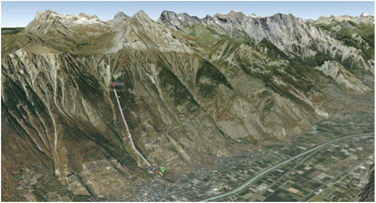 Straight up! A view of the Fully race course, held on the site of an old funicular route.