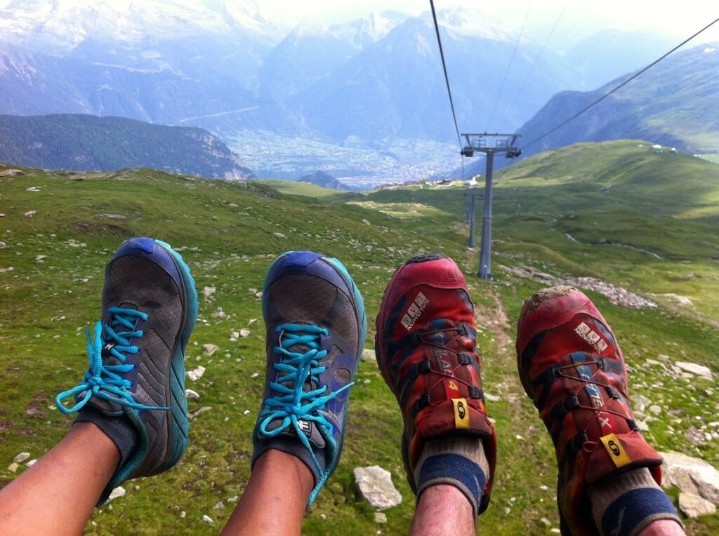 Done running near the high Alp town of Bettmeralp to the summit of Sparhorn, in the UNESCO Bernese Oberland World Heritage Area, this return trip included: chairlift, tram, Post Bus, train... and a final tram! No kidding.