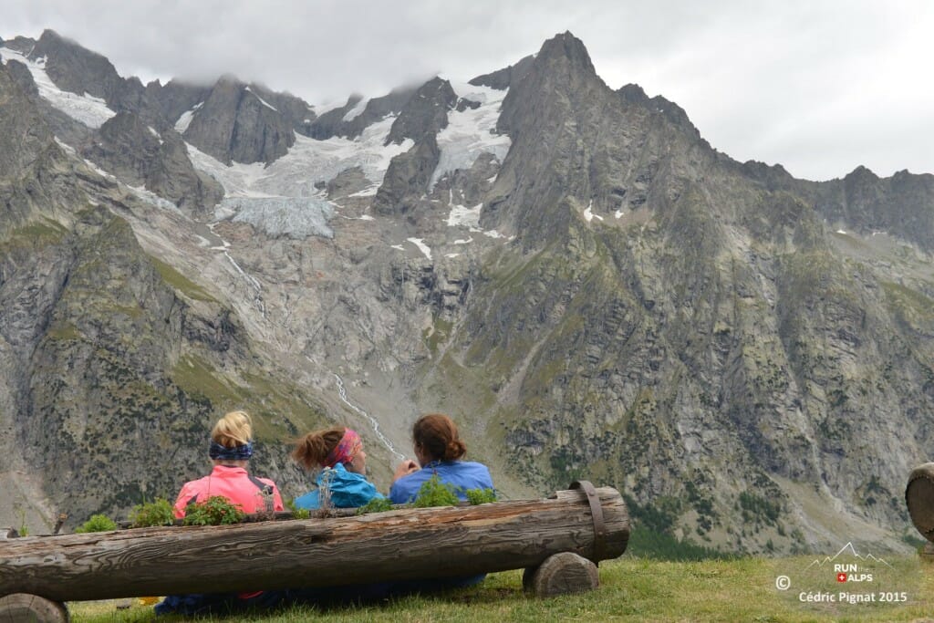 It's not all about running. Taking a break outside Bonatti hut, on the Tour du Mont Blanc. Photo by Cédric Pignat.