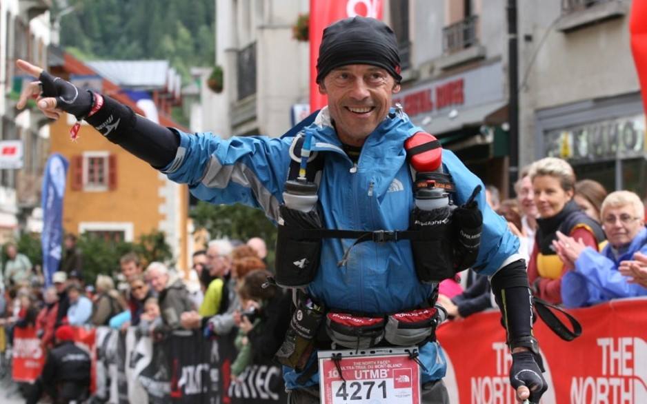 Alain finishing the UTMB in Chamonix. (Photo courtesy of Alain Bustin.)