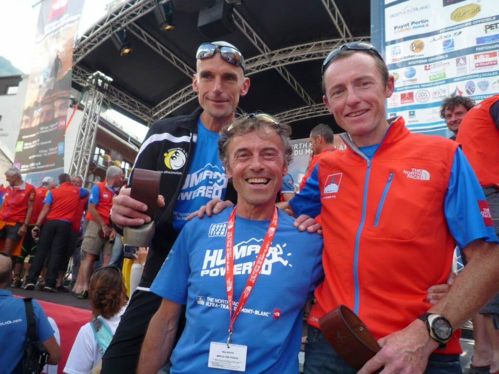 Taking a break while volunteering as manager for the UTMB elite awards ceremony. (Photo courtesy of Alain Bustin.)