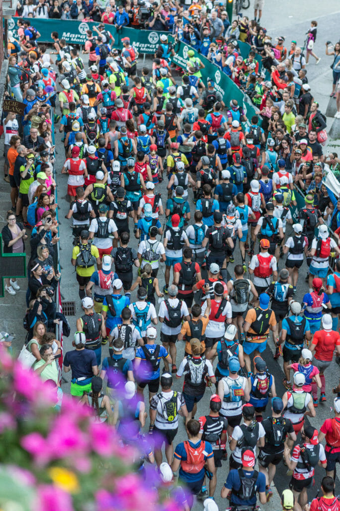 Runners charging through Chamonix streets