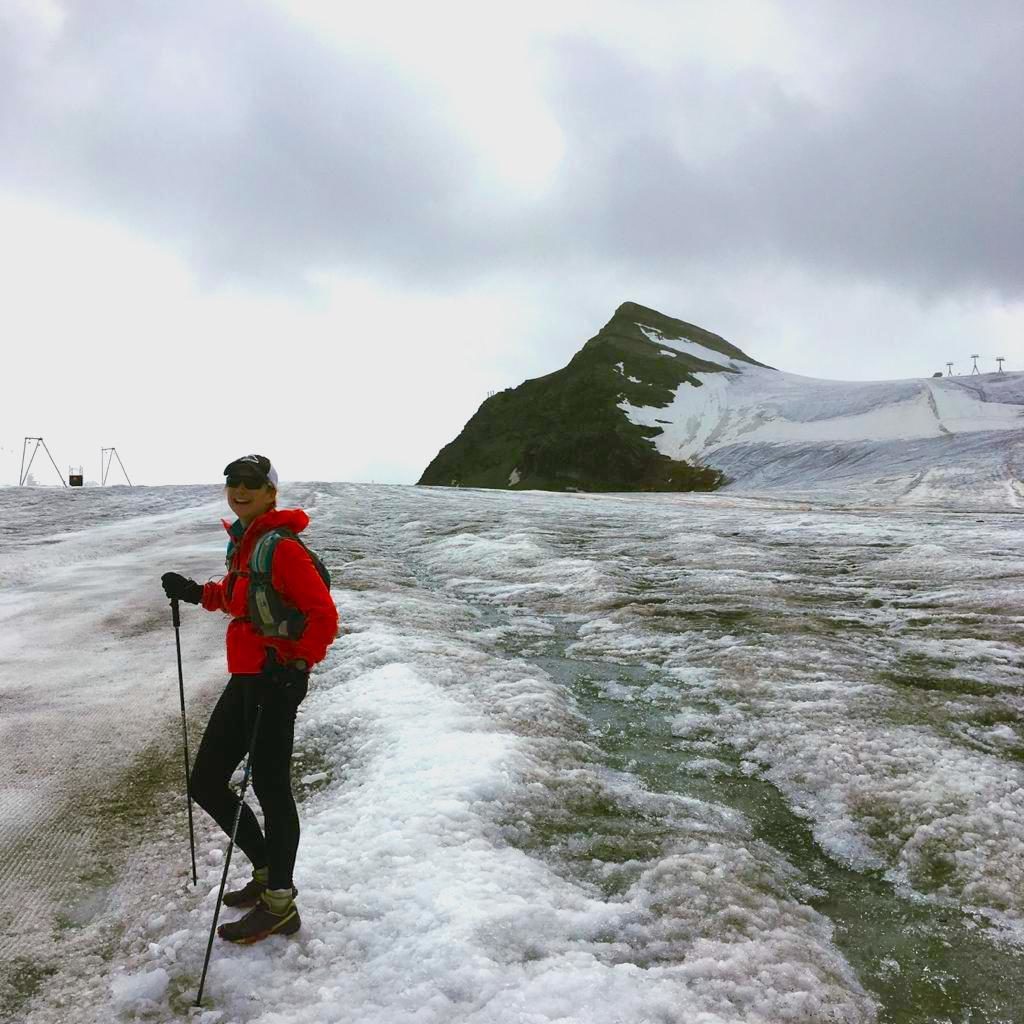 Emily Geldard on snow on the Tour de Monte Rosa, Italy