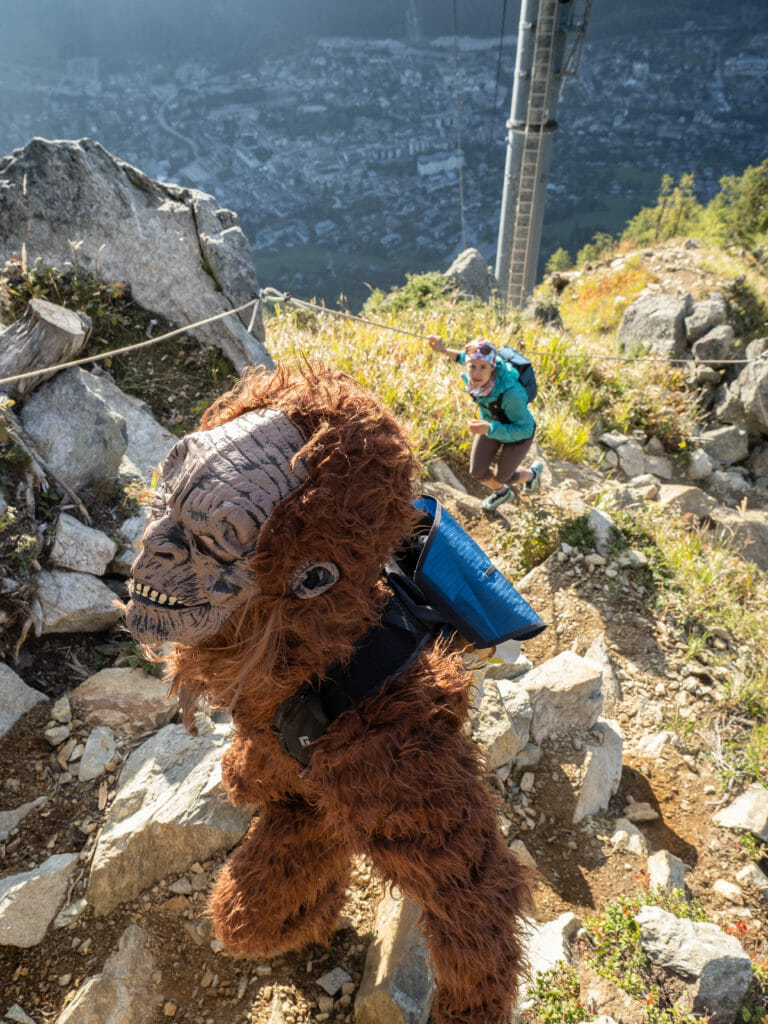 Bigfoot running on the Vertical Kilometer in Chamonix, France.