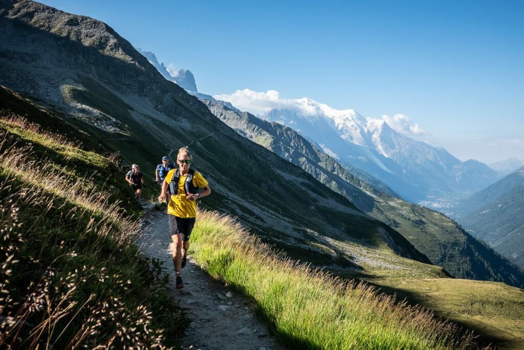 Courtney Dauwalter enjoying some single track above the valley.
