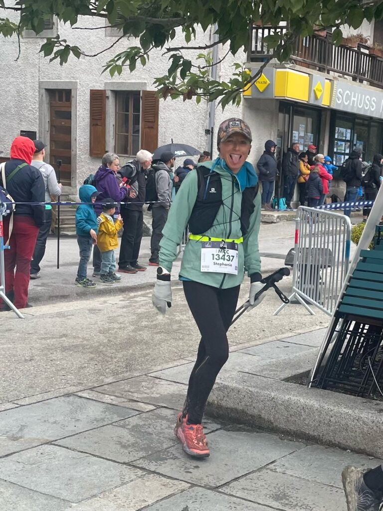Steph Lightfoot coming through Vallorcine in UTMB's MCC