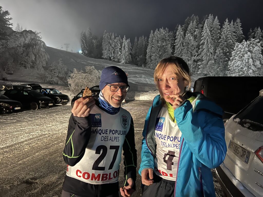 eating trail mix breakfast cookies before a skimo night race