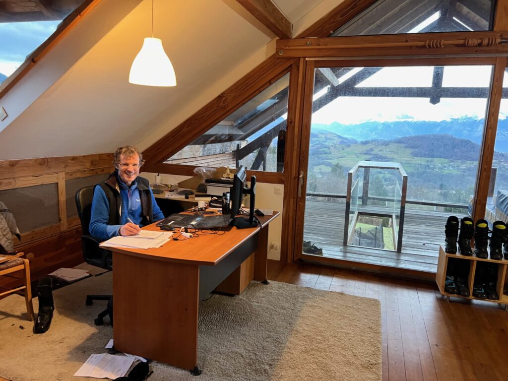 Office with a view: Pierre stays close to the mountains from which comes his inspiration.